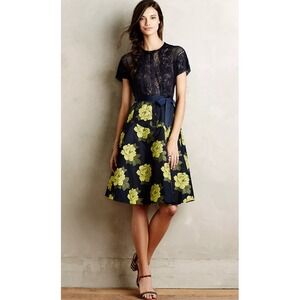 Beguile by Byron Lars Fit And Flare Dress Blue Yellow Floral Belted NWT Size 0